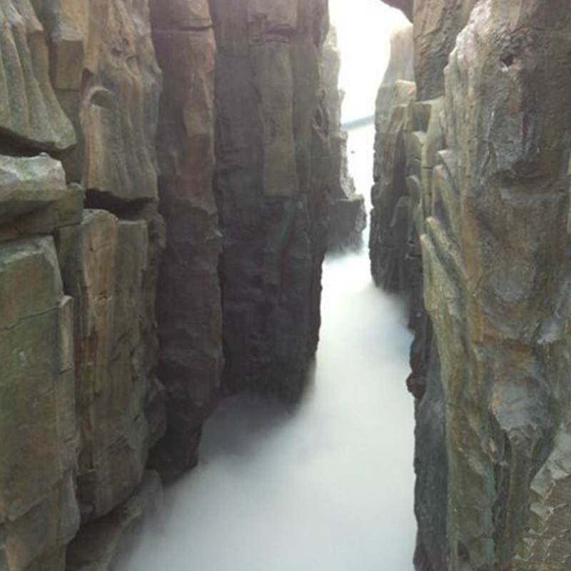 旅游小区人行道休闲圣地 假山鱼池烟雾造景 水池喷雾降温造景工程