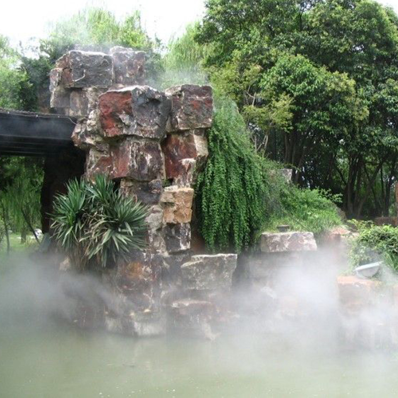 别墅花园小区园林观赏烟雾效果 假山鱼池喷雾造景系统 雾化工程